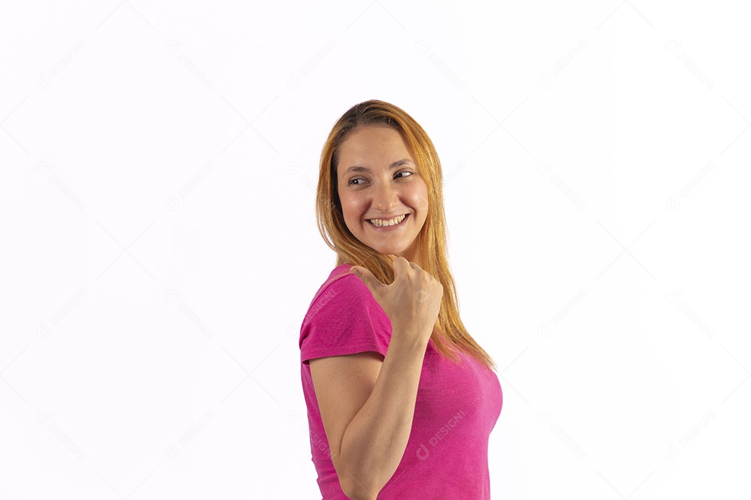 Linda mulher jovem garota sobre fundo isolado branco