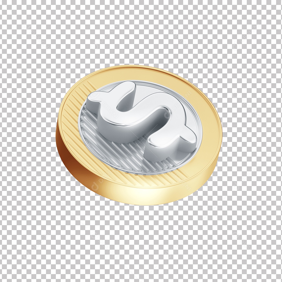 Elemento 3D Moeda Dourada E Prata Com Símbolo De Cifrão PNG Transparente
