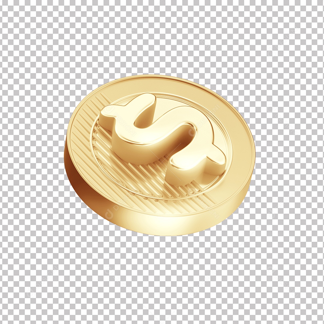 Elemento 3D Moeda Dourada Com Símbolo De Cifrão PNG Transparente