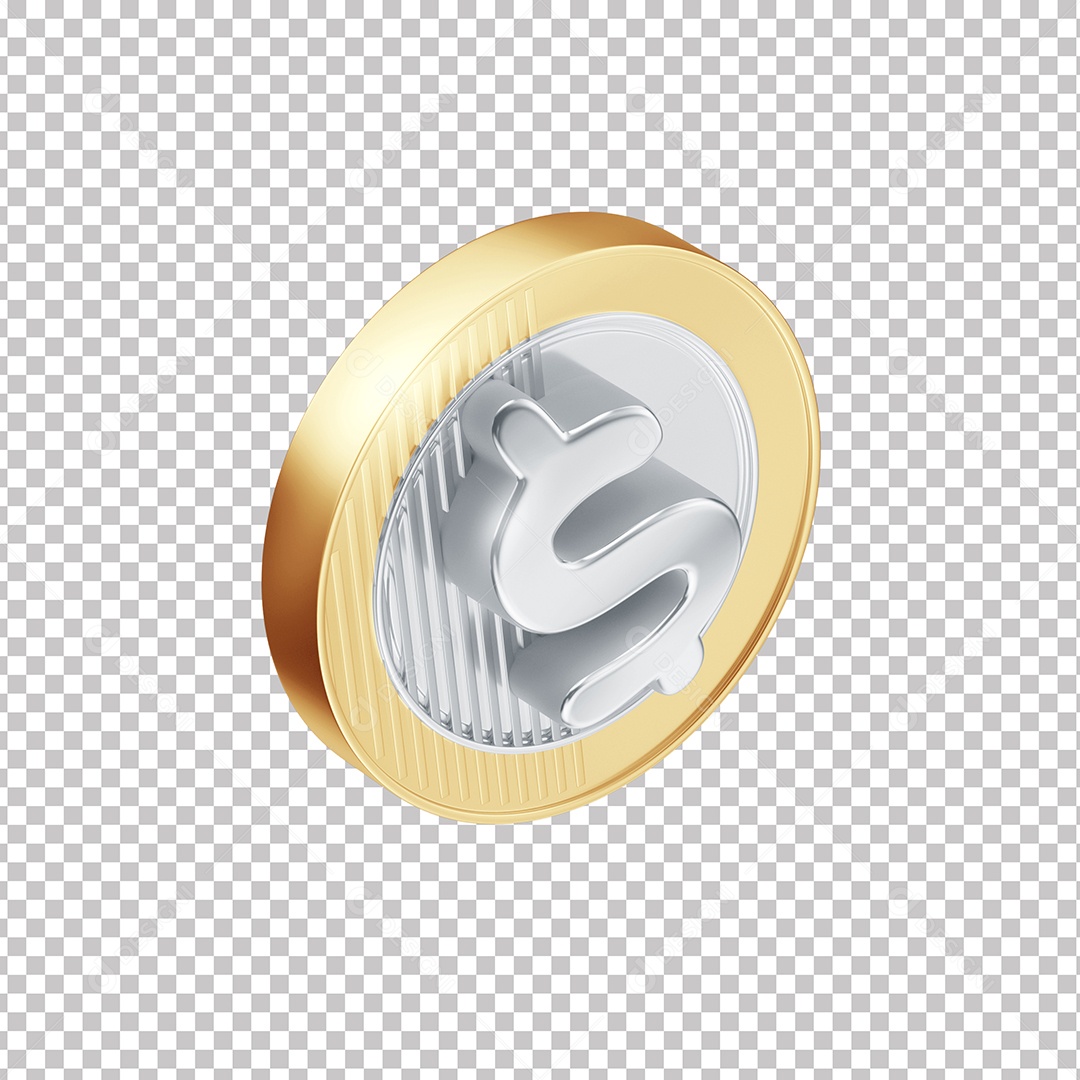 Elemento 3D Moeda Dourada E Prata Com Símbolo De Cifrão PNG Transparente