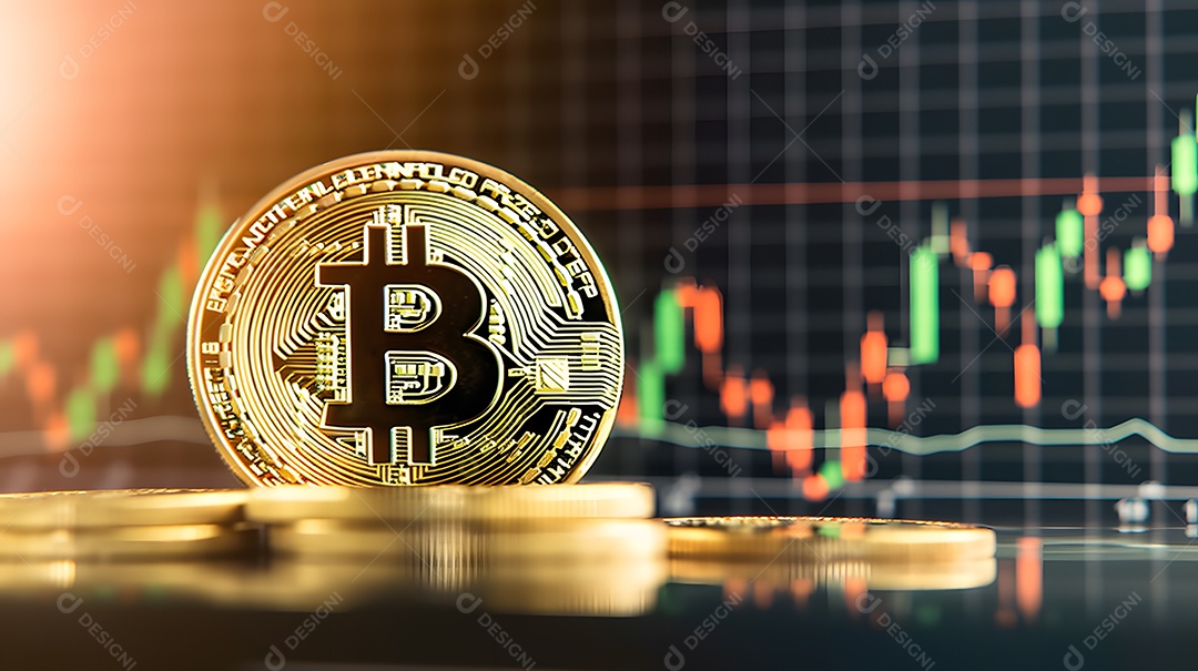 Moedas Bitcoin e cena do gráfico de negociação