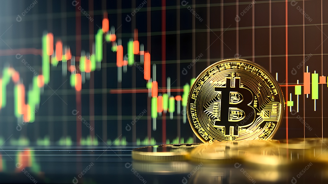 Moedas Bitcoin e cena do gráfico de negociação