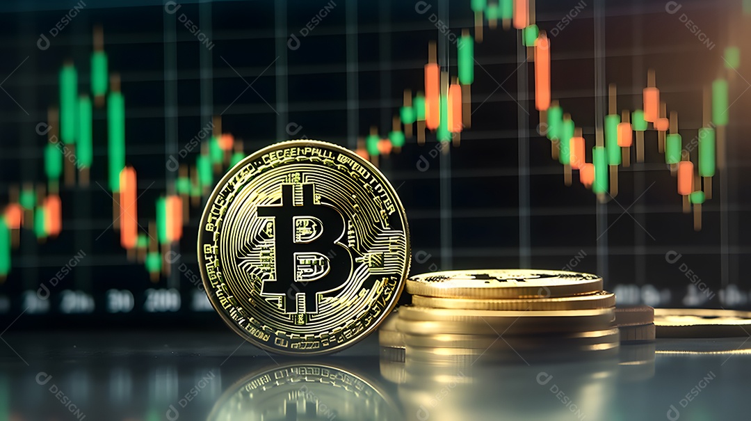 Moedas Bitcoin e cena do gráfico de negociação