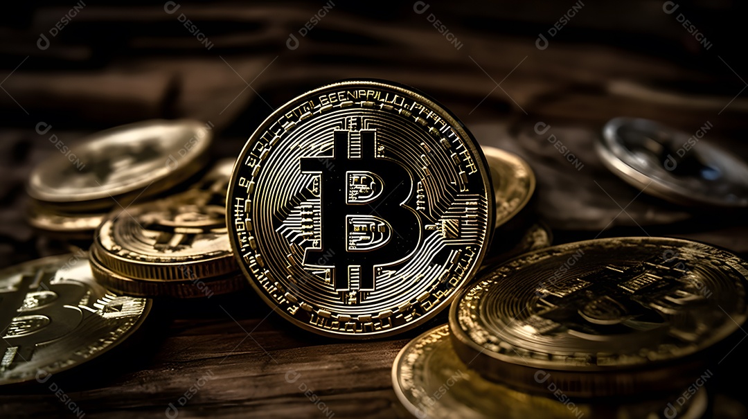 Moeda bitcoin empilhadas