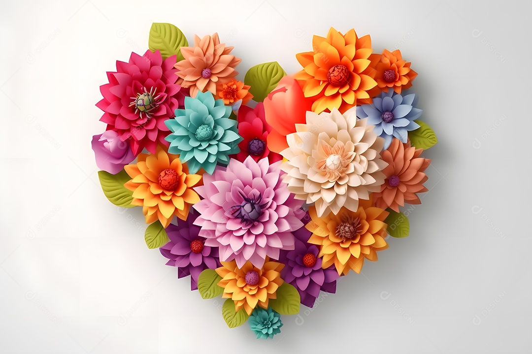 Flores coloridas em formato de coração