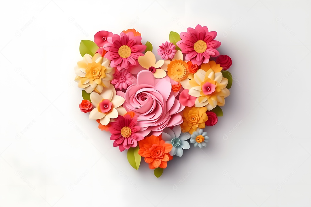 Flores coloridas em formato de coração