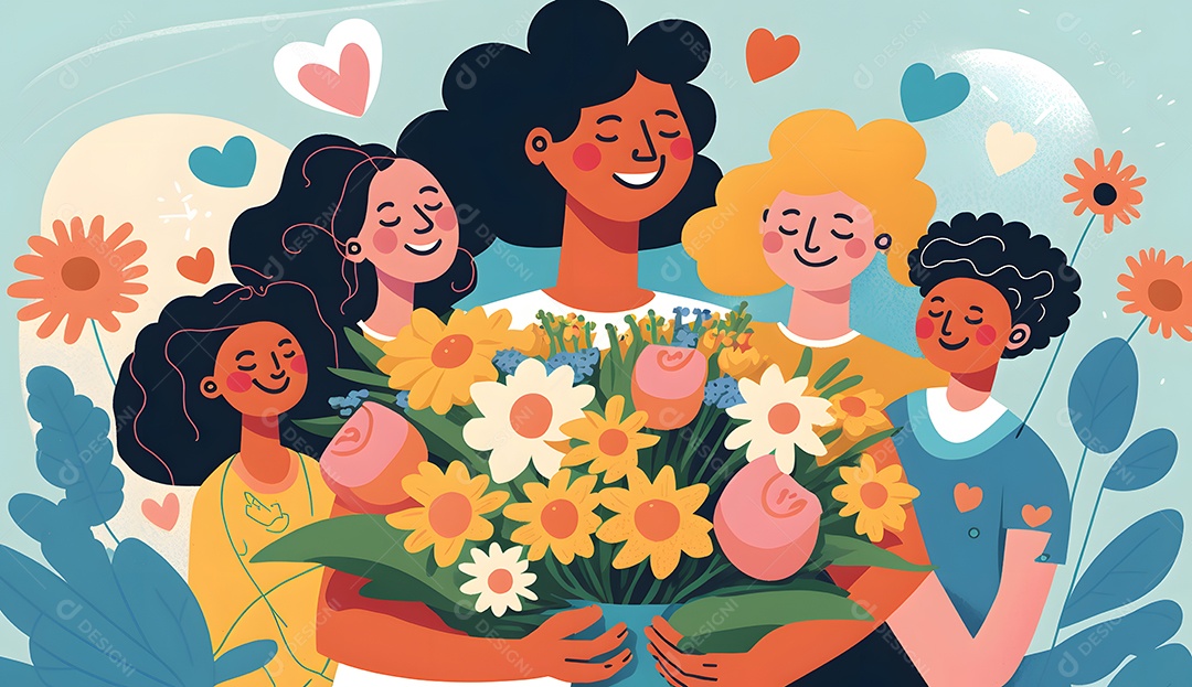 Desenho de mãe com seus filhos sorridentes