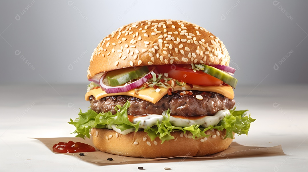 Saboroso hambúrguer caseiro na mesa de madeira