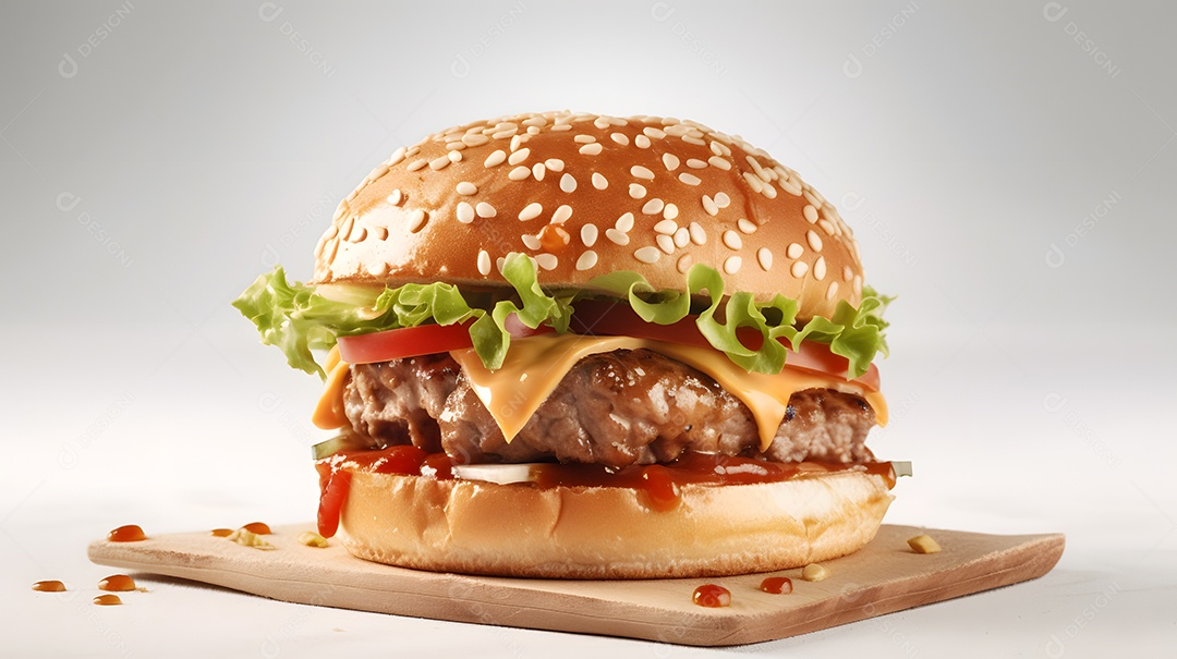 Saboroso hambúrguer caseiro na mesa de madeira