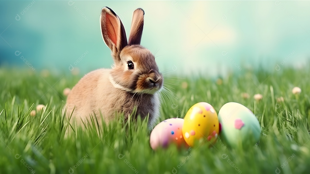 Coelho da Páscoa sobre campo