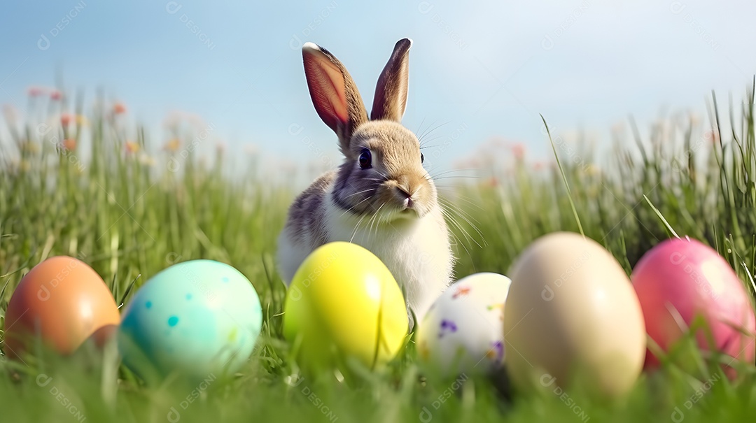 Coelho da Páscoa sobre campo