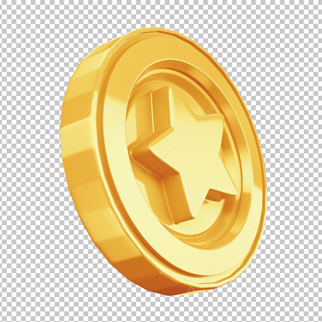 Elemento 3D Moeda Dourada Com Símbolo De Estrela PNG Transparente