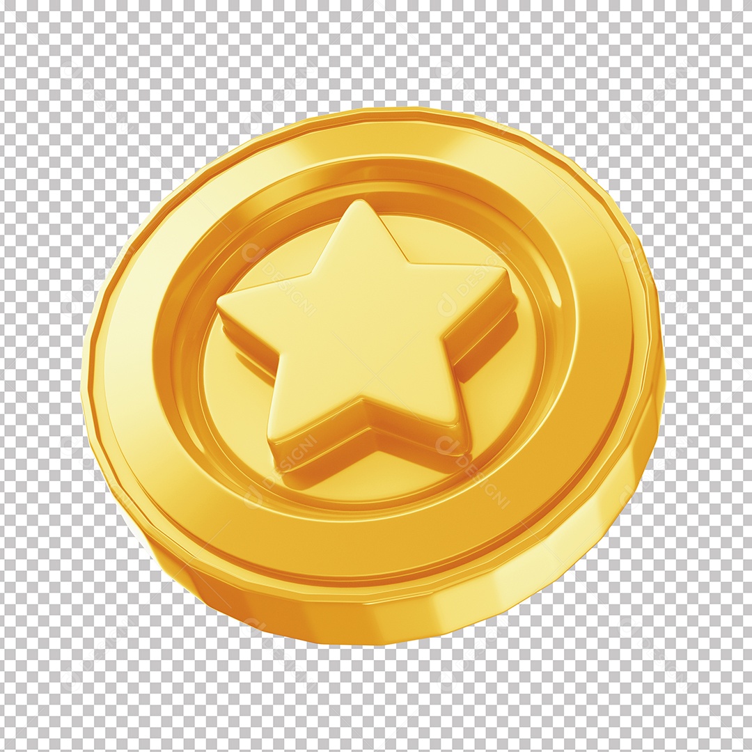 Elemento 3D Moeda Dourada Com Símbolo De Estrela PNG Transparente