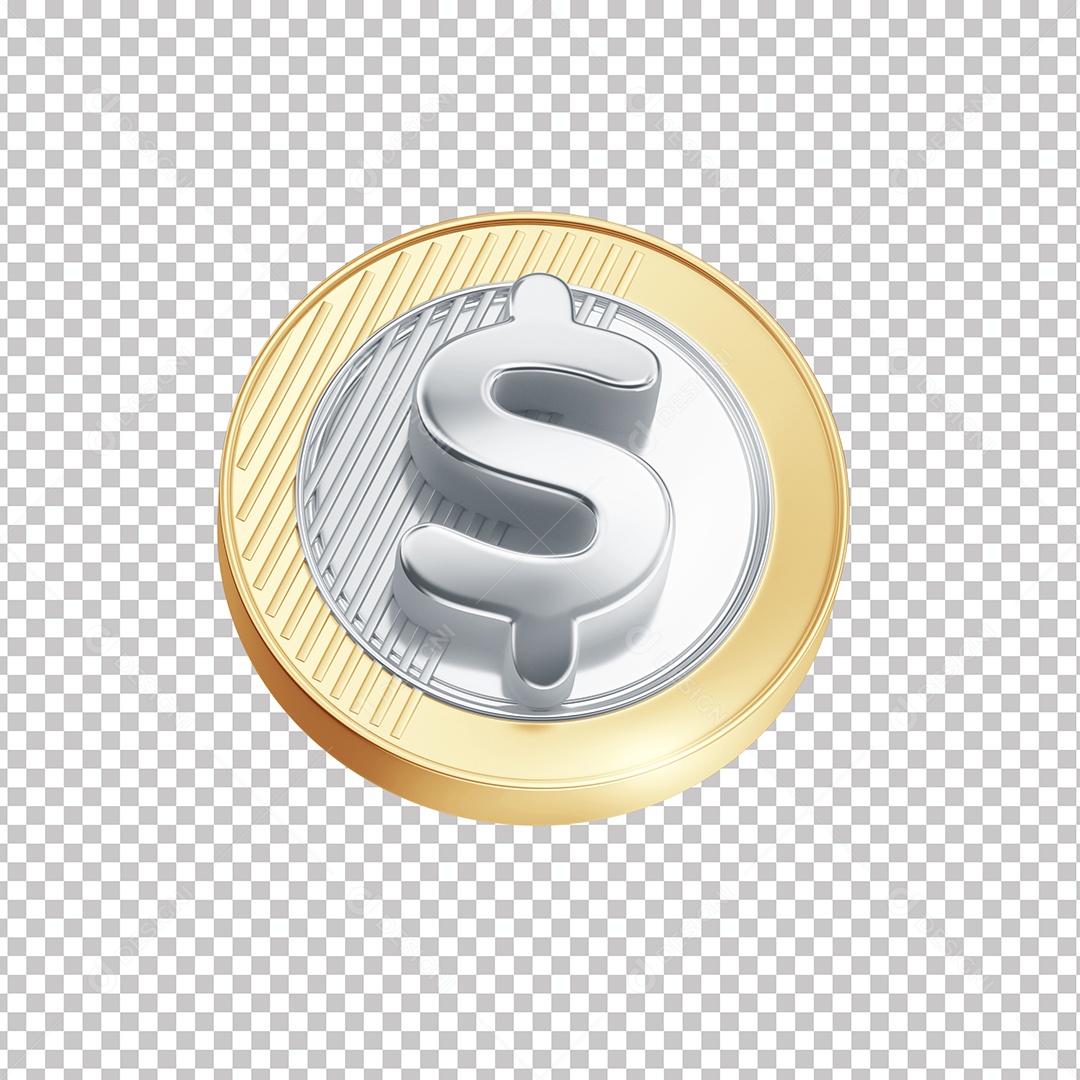 Elemento 3D Moeda Dourada E Prata Com Símbolo De Cifrão PNG Transparente