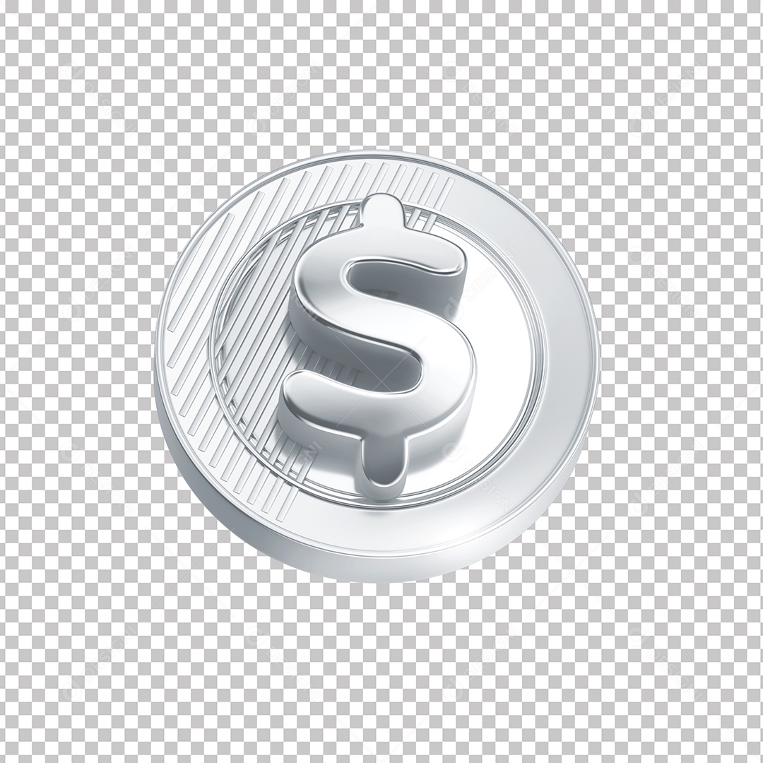 Elemento 3D Moeda Prata Com Símbolo De Cifrão PNG Transparente
