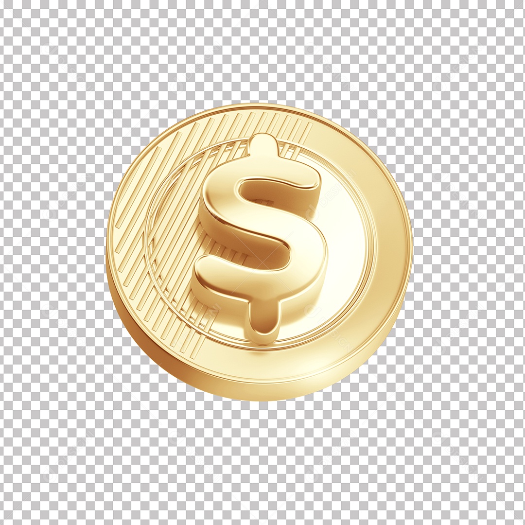 Elemento 3D Moeda Dourada Com Símbolo De Cifrão PNG Transparente