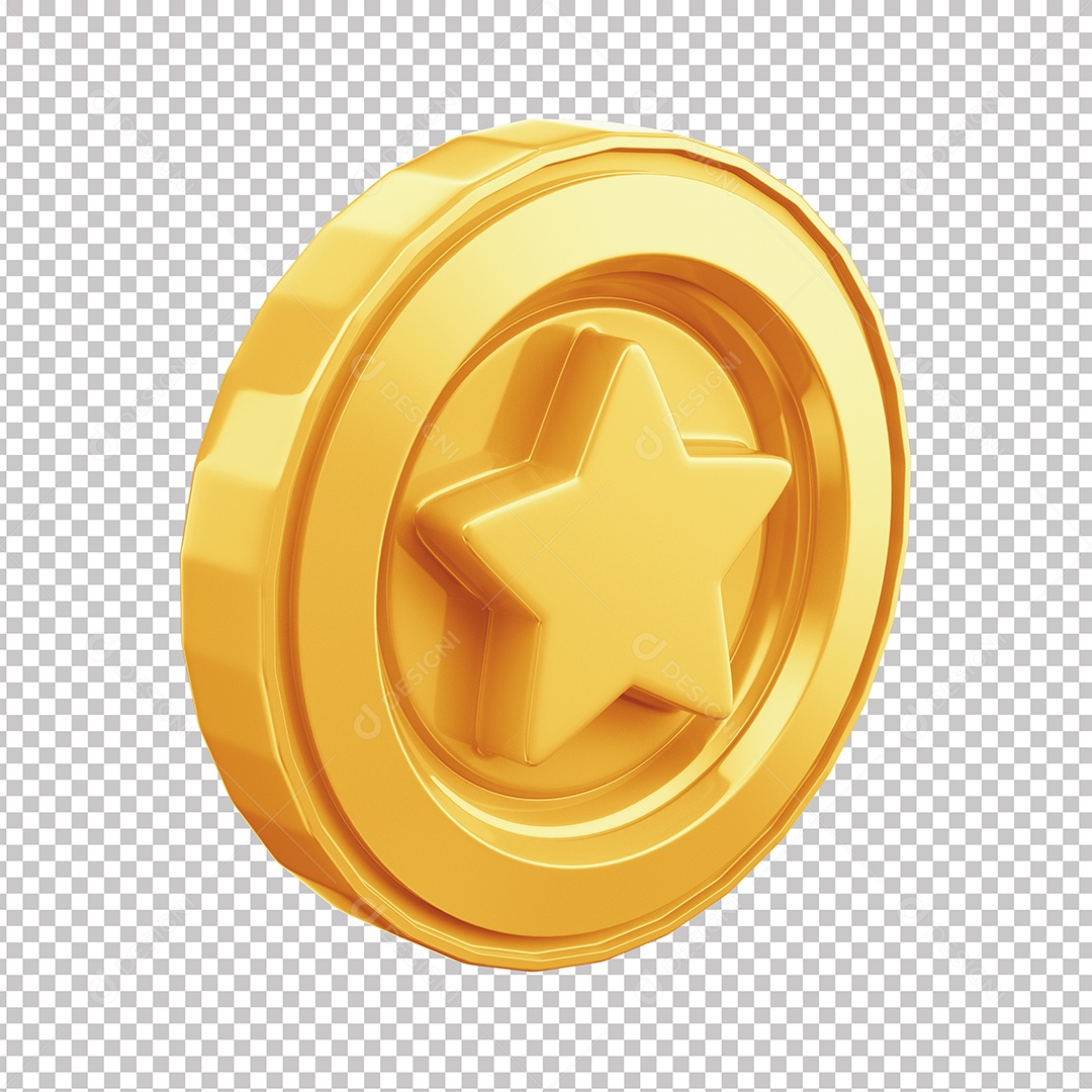 Elemento 3D Moeda Dourada Com Símbolo De Estrela PNG Transparente