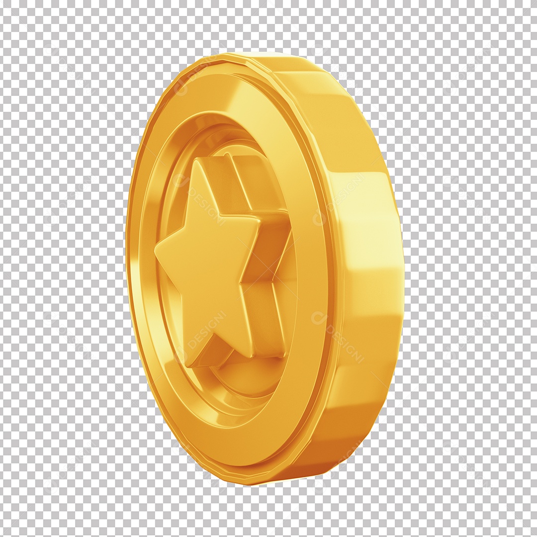 Elemento 3D Moeda Dourada Com Símbolo De Estrela PNG Transparente
