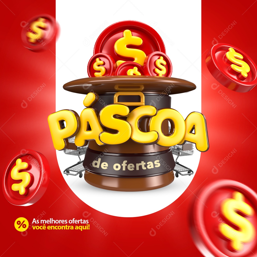 Selo 3D Páscoa De Ofertas Cartola Vermelha Para Composição PSD