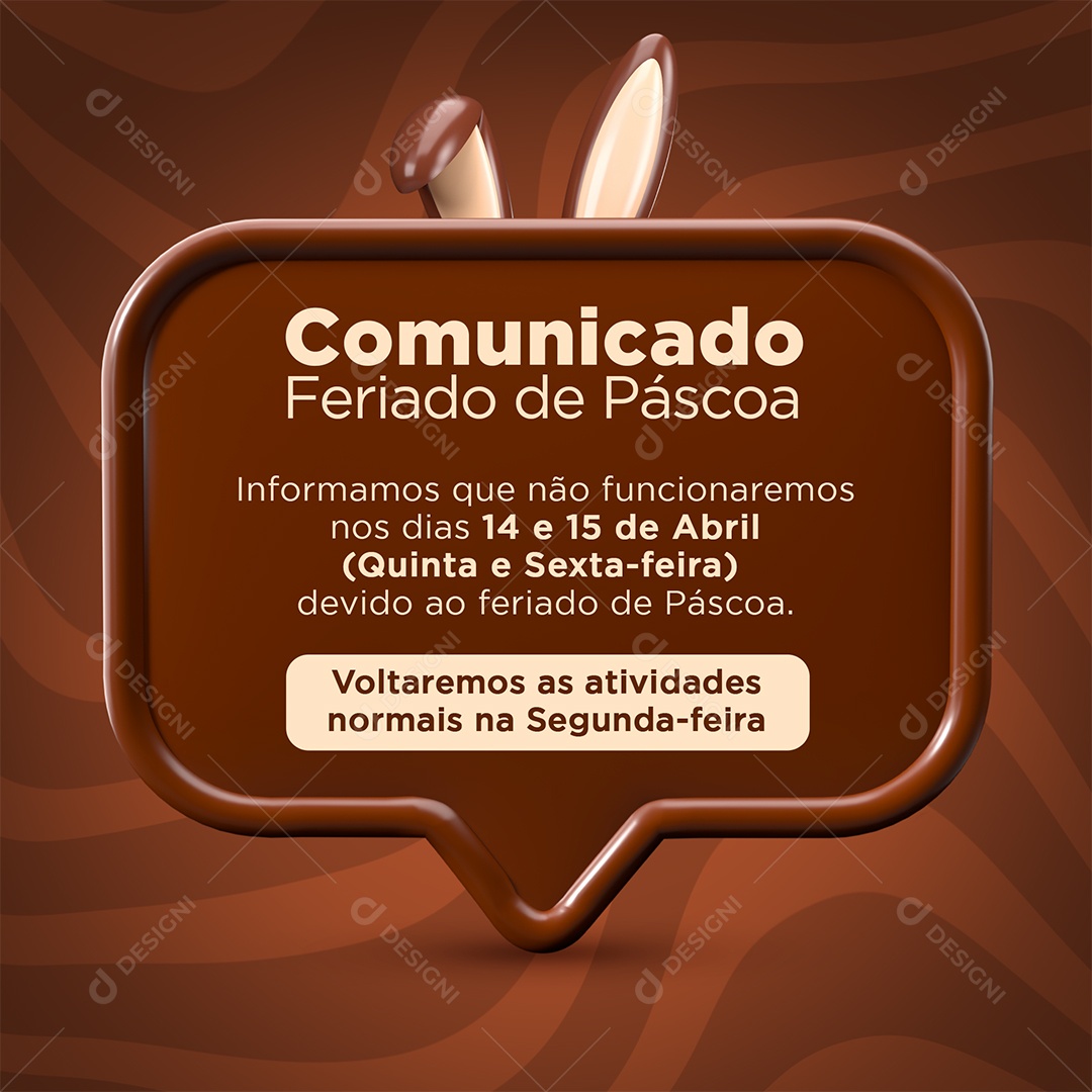 Social Media Comunicado Feriado De Páscoa PSD Editável
