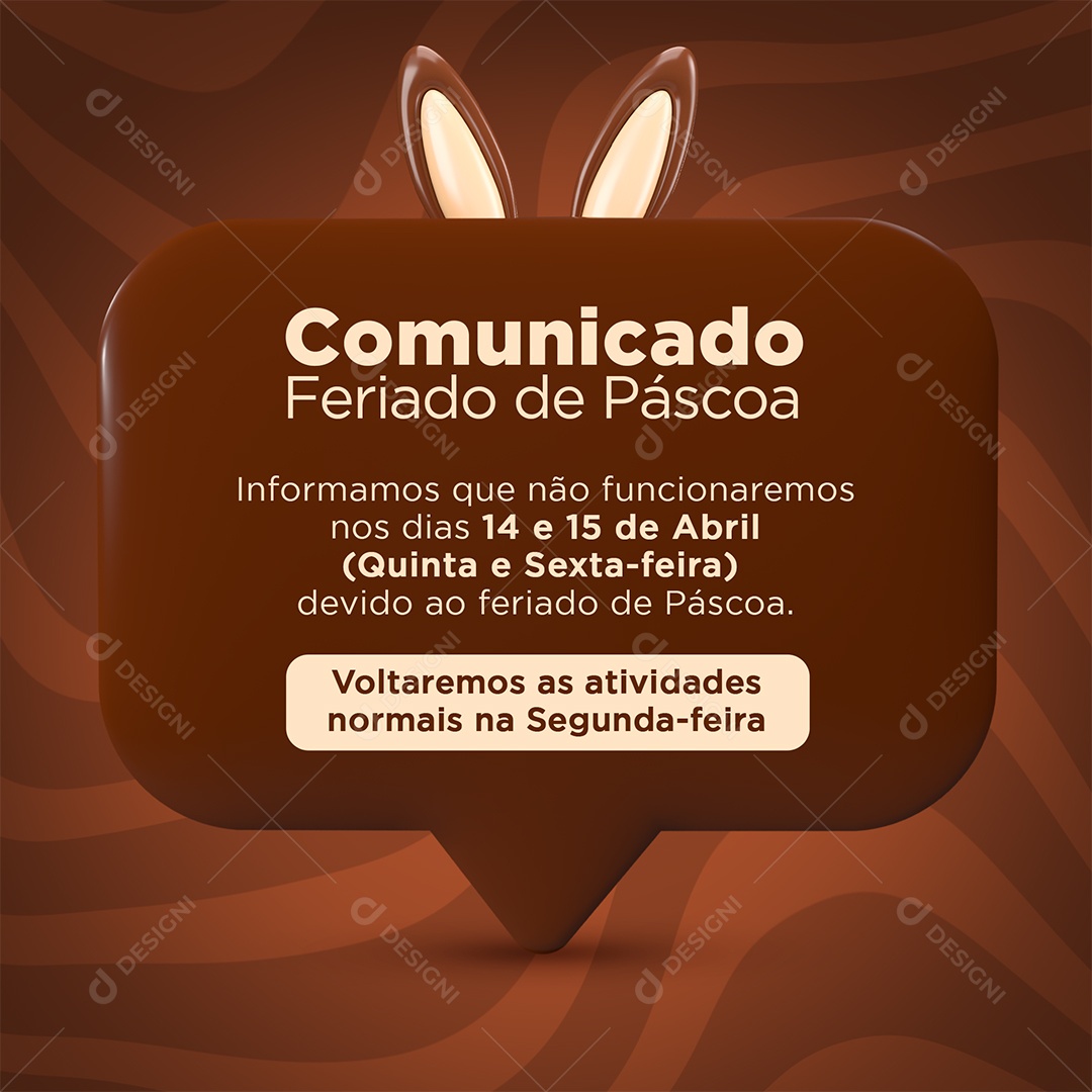 Social Media Comunicado Feriado De Páscoa PSD Editável