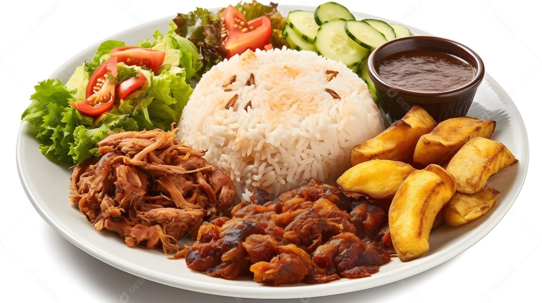 Carne grelhada arroz e salada sobre prato restaurante