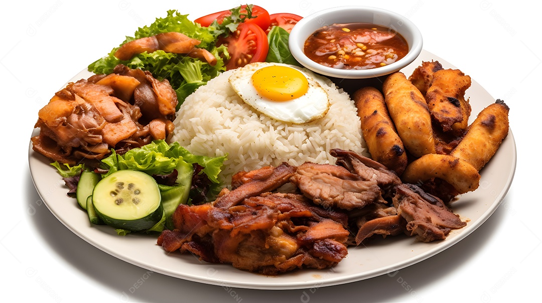 Carne grelhada arroz e salada sobre prato restaurante
