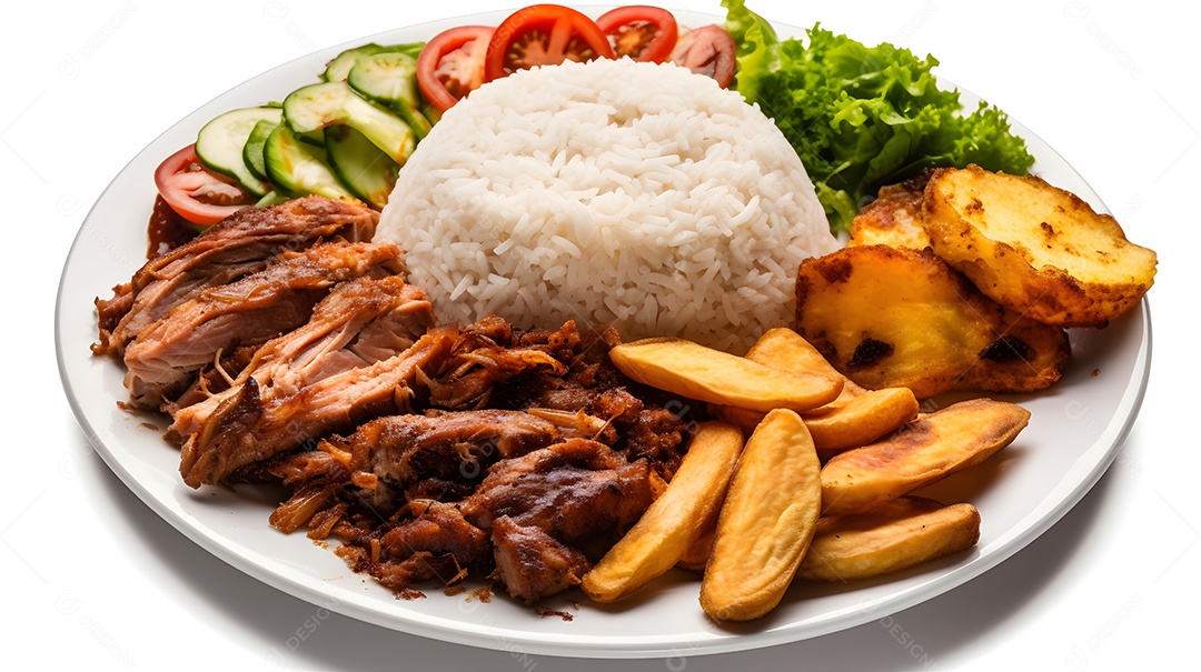Carne grelhada arroz e salada sobre prato restaurante