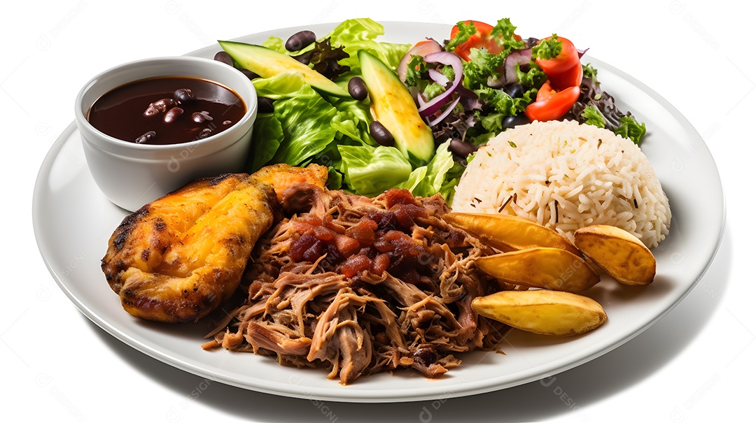 Carne grelhada arroz e salada sobre prato restaurante