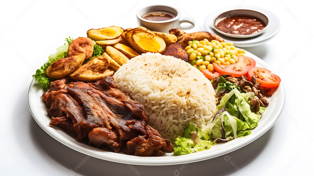 Carne grelhada arroz e salada sobre prato restaurante