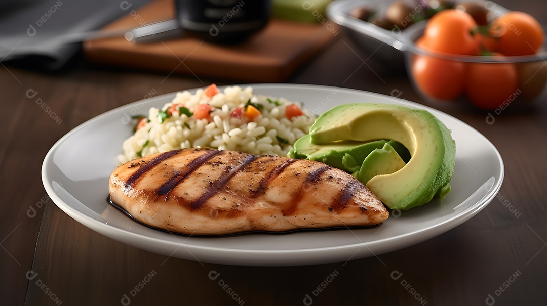 Prato de comida bife grelhado peito de frango