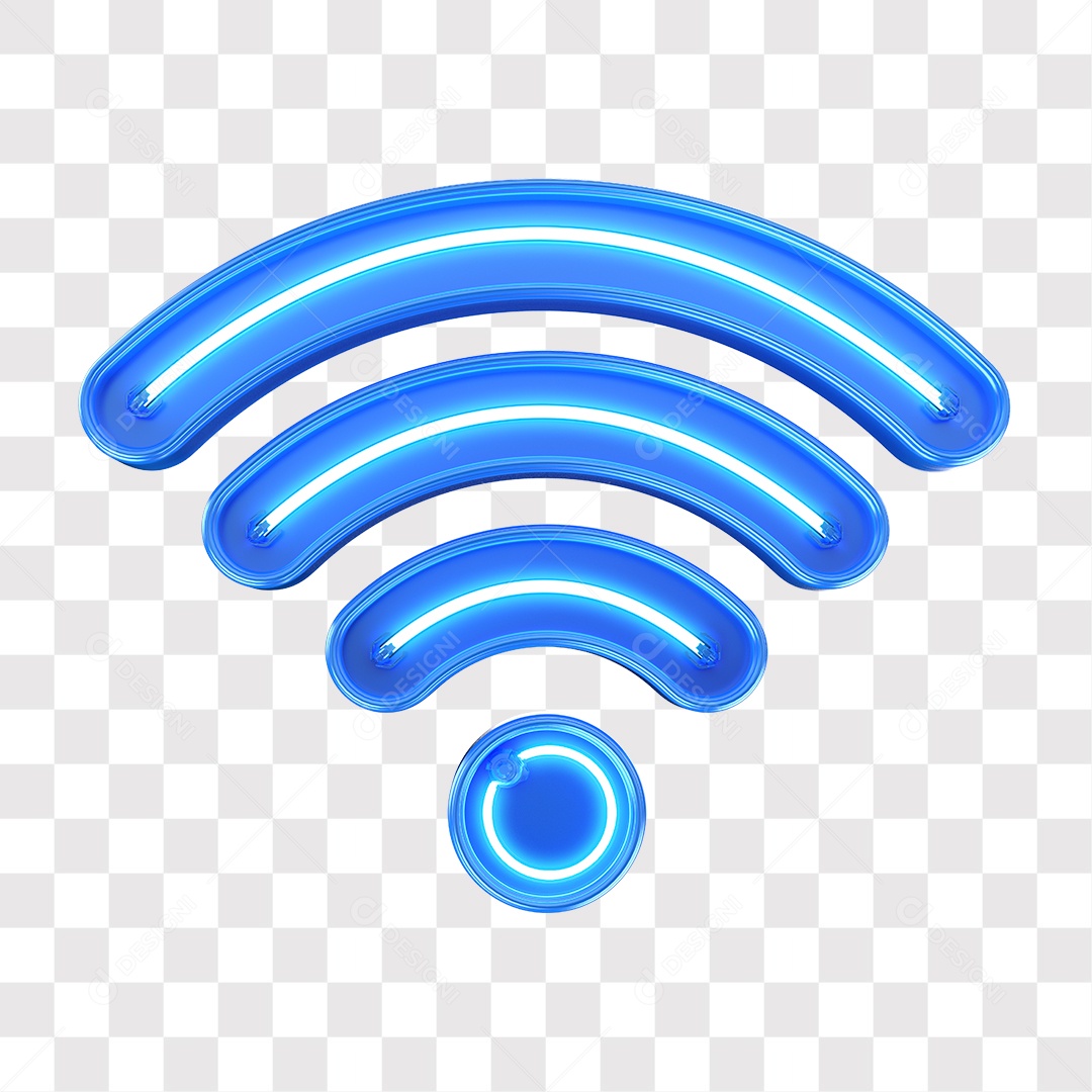 Ícone De Wifi Azul Com Luz Neon Elemento 3D Para Composição PNG Transparente