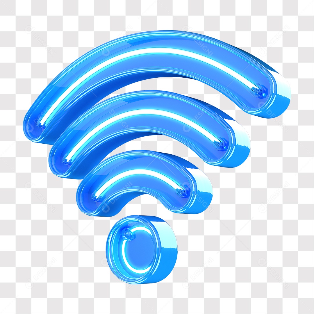 Ícone De Wifi Azul Com Luz Neon Elemento 3D Para Composição PNG Transparente