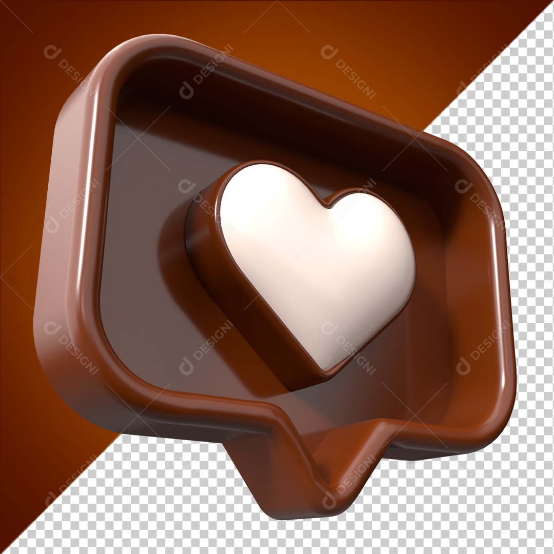 Ícone 3D Emoji Marrom Coração Branco PSD