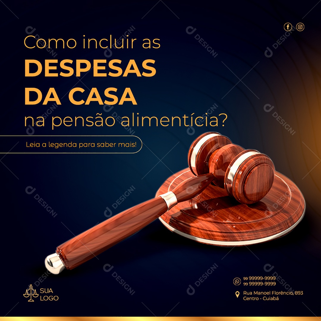 Como Incluir as Despesas da Casa na Pensão Alimentícia Social Media PSD Editável