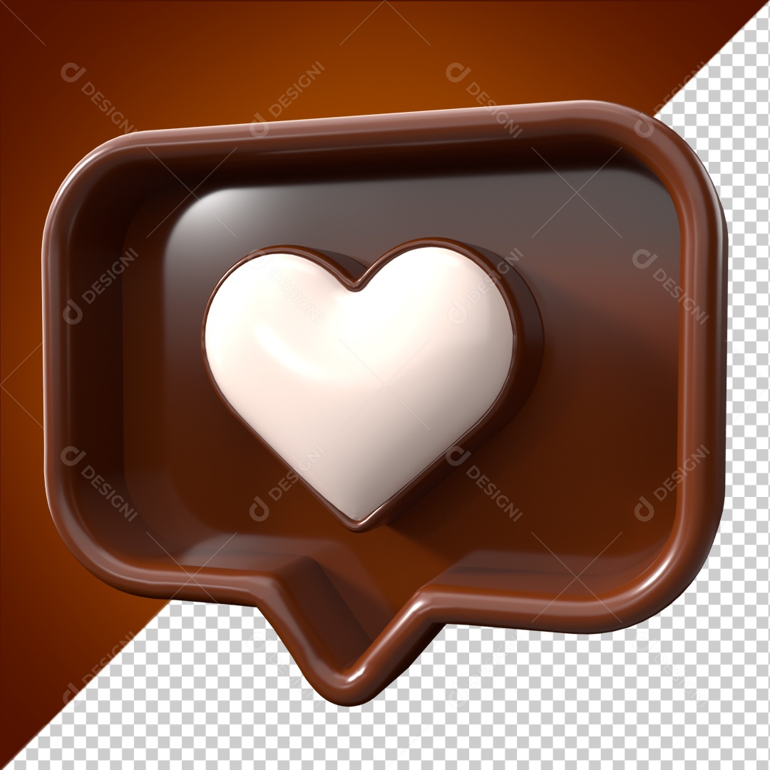 Ícone 3D Emoji Marrom Coração Branco PSD