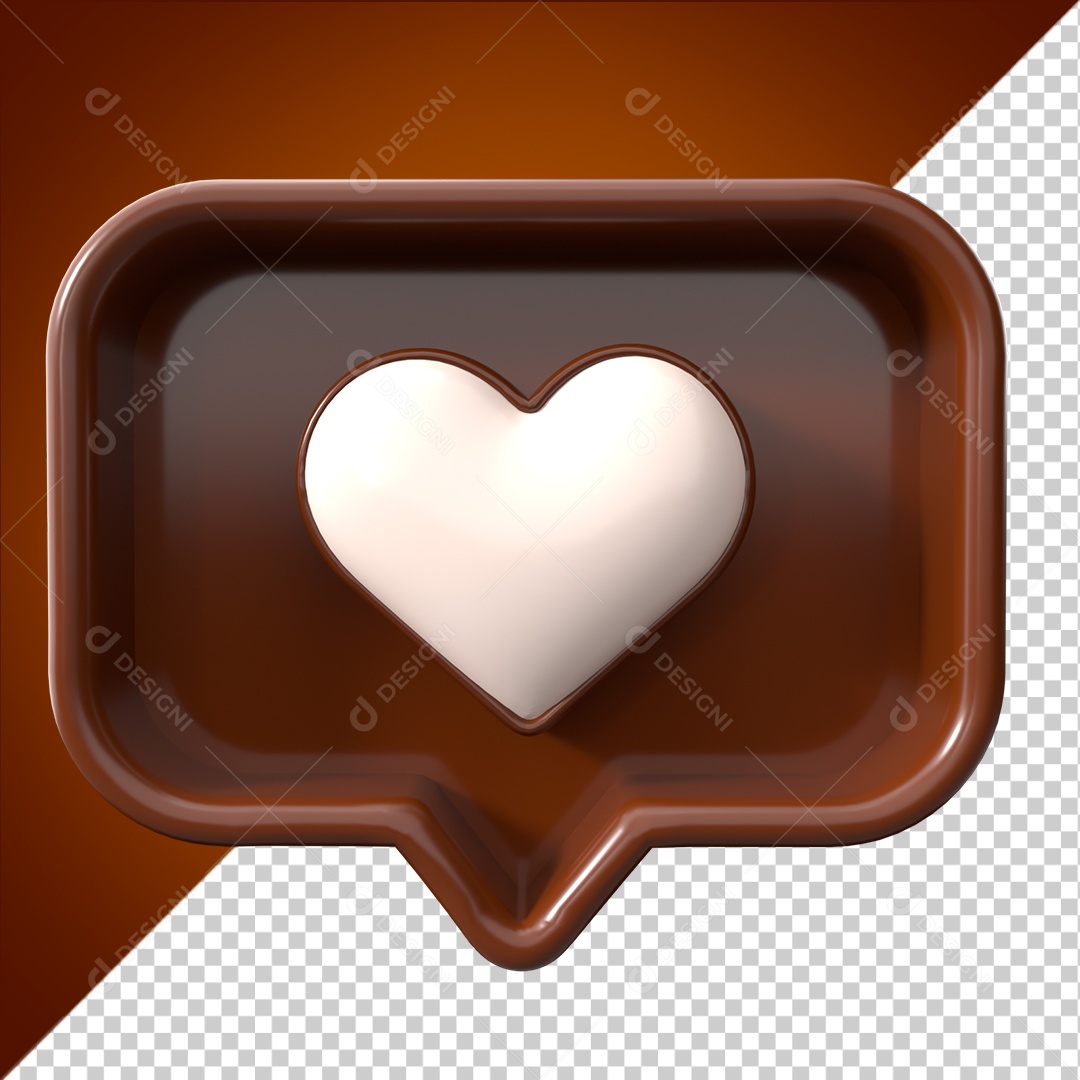 Ícone 3D Emoji Marrom Coração Branco PSD