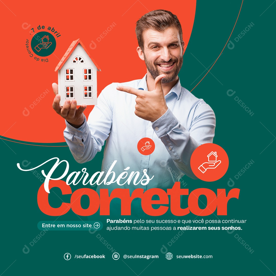 Parabéns Corretor 07 de Abril Social Media PSD Editável
