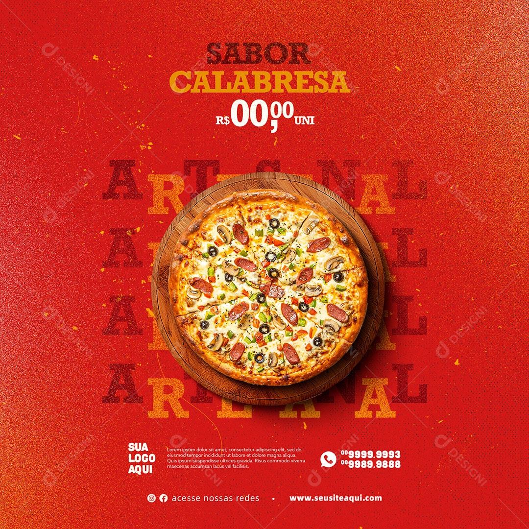 Pizza Sabor Calabresa Pizzaria Social Media PSD Editável