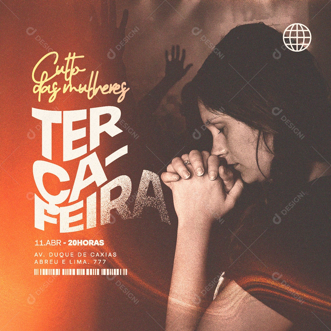 Culto Das Mulheres Terça-Feira Gospel Social Media PSD Editável