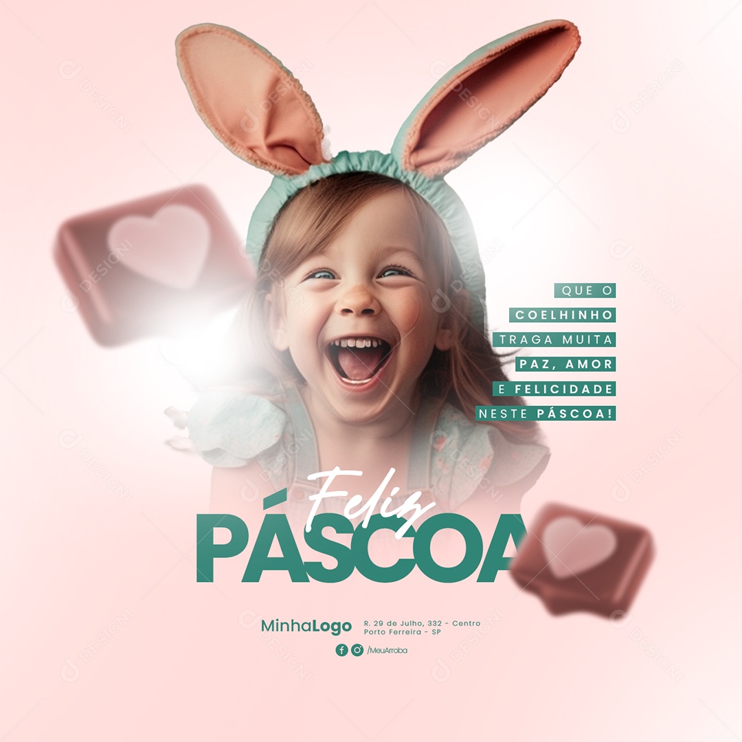Que O Coelhinho Traga Muita Paz Amor E Felicidade Feliz Páscoa Social Media PSD Editável