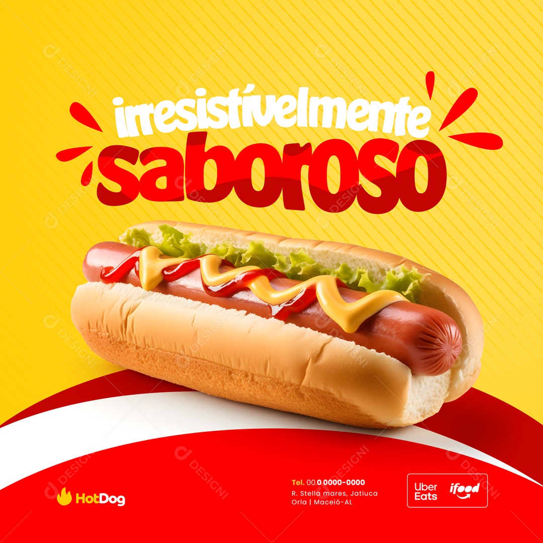 Irresistívelmente Saboroso Hot Dog Social Media PSD Editável