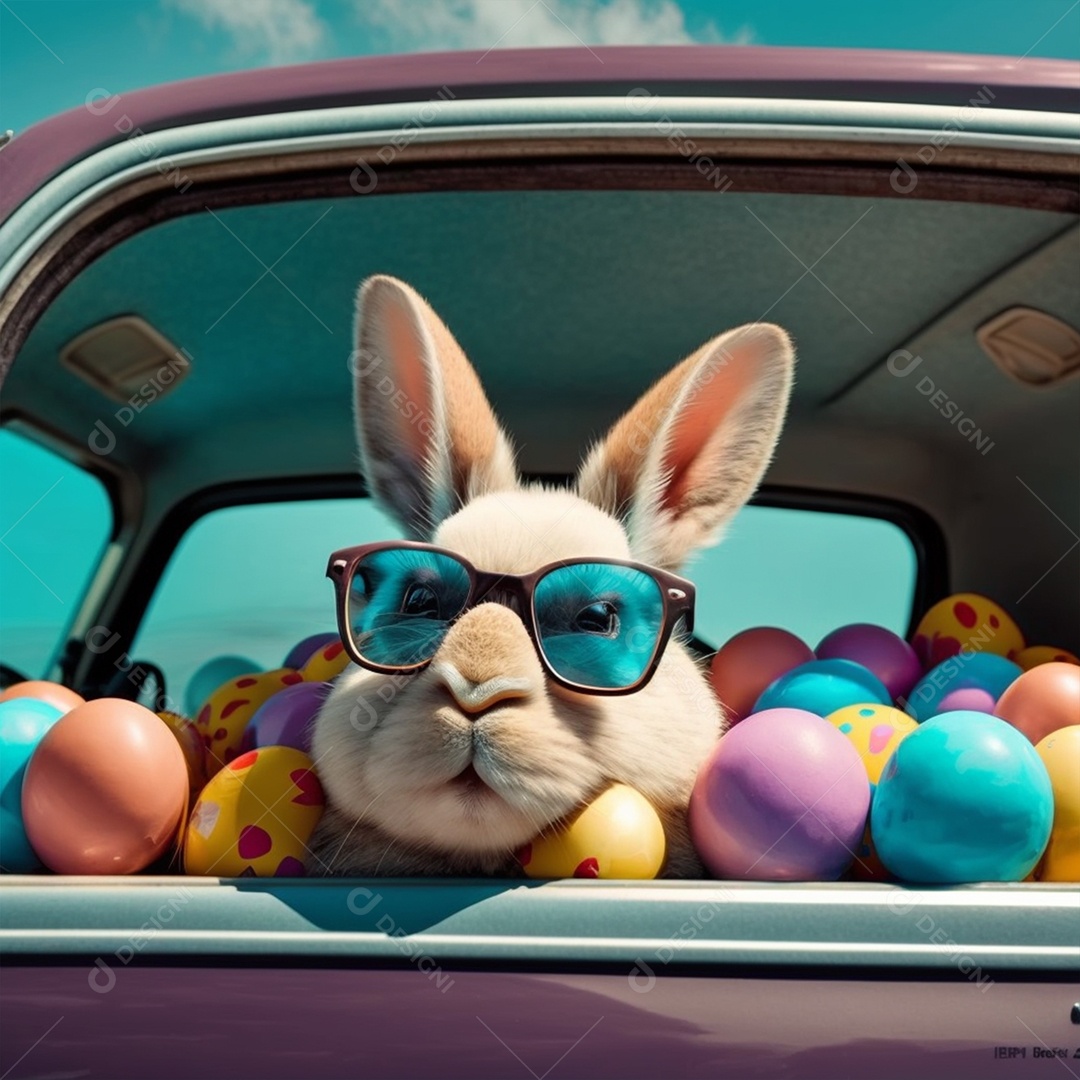 Coelhinho fofo da Páscoa sob um carro