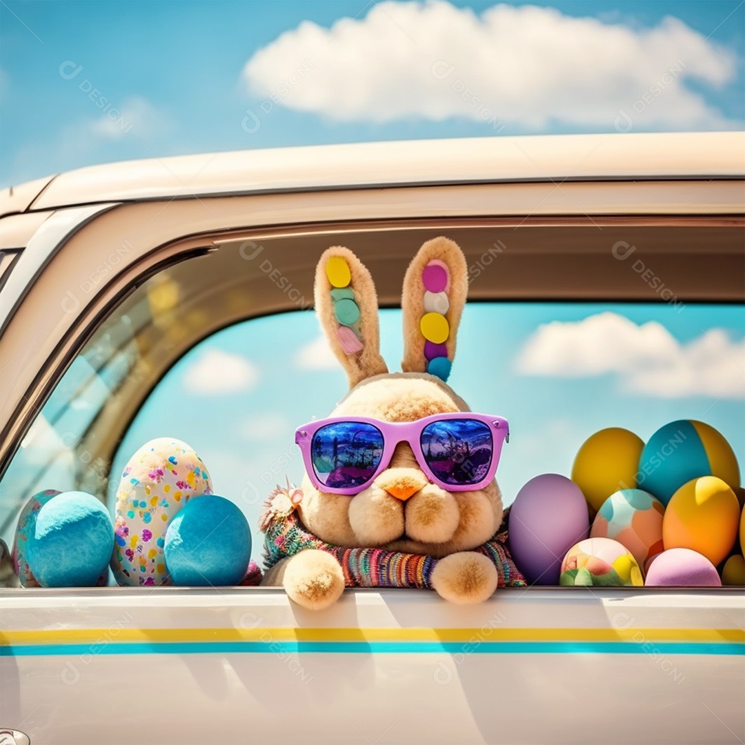 Coelhinho fofo da Páscoa sob um carro