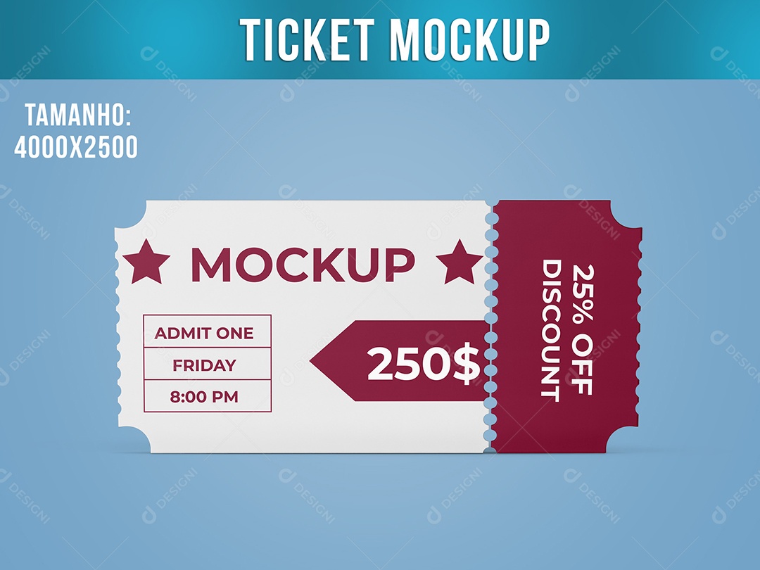 Ticket Mockup Desconto Promoção Cupom Comprar Viagem PSD Editável