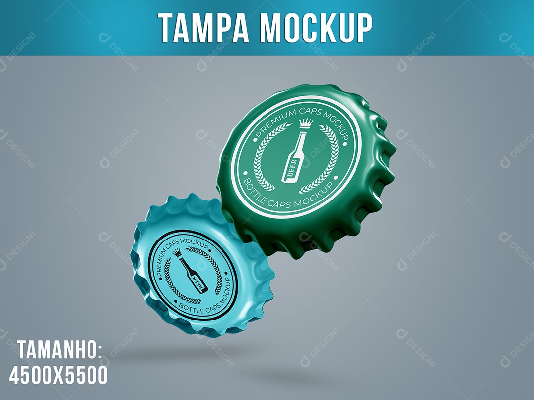 Tampa de Garrafa Mockup Cerveja Bebida Metal PSD Editável