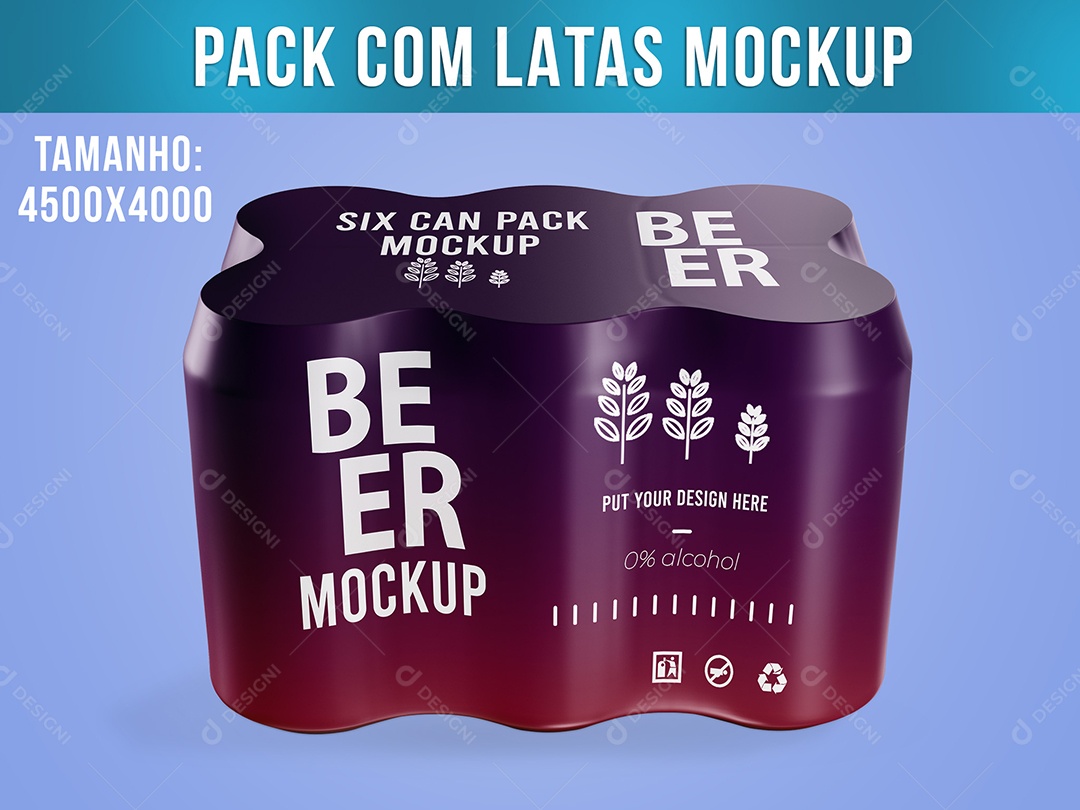 Seis Latas Pack Mockup Refrigerante Suco Cerveja PSD Editável