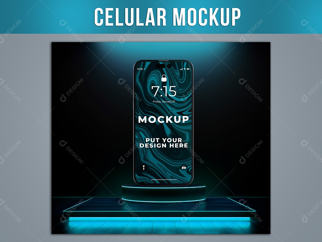 Mobile Phone Mockup Podium Background Technology Communication PSD Editable
