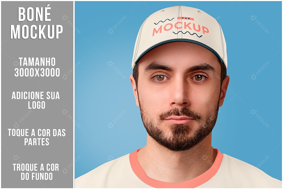 Boné e Camiseta Mockup com Homem Vista Frente PSD Editável