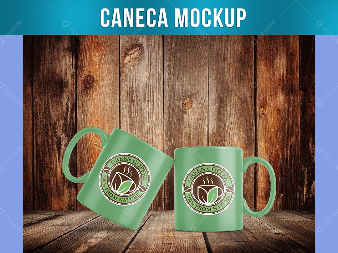 Duas Canecas Mockup Café Chá Xícara Fundo Madeira PSD